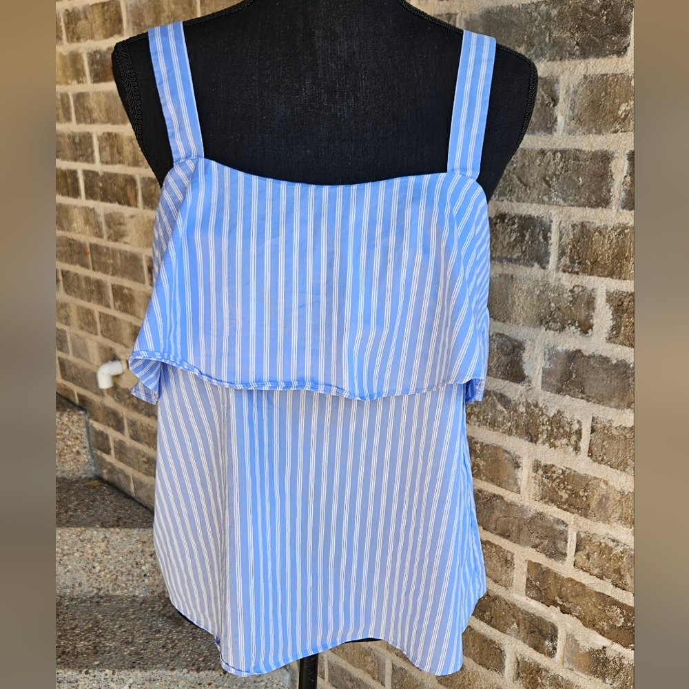 HM Blue White Striped Ruffle Flounce Camisole Tank Top Size 4‎